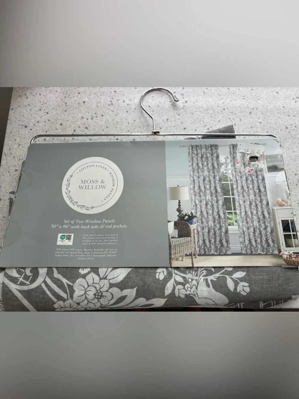 NEW Moss & Willow gray and white chinoiserie bird and pagoda curtains- set of 2